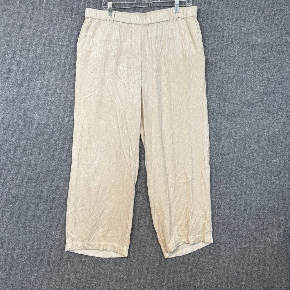 J Jill Pants Womens Large Beige Corduroy Wide Leg Crop Stretch Waist Lagenlook